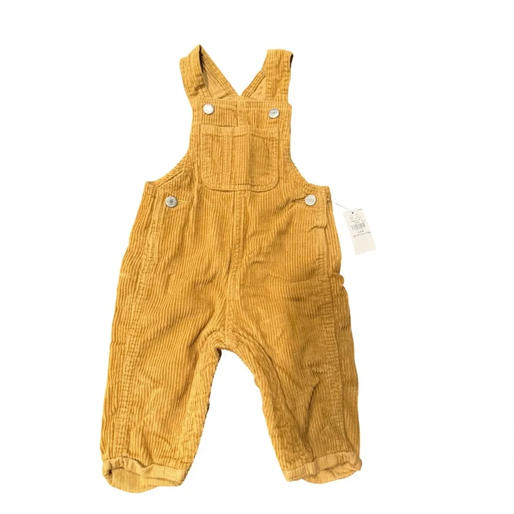 Old Navy Baby Mustard Corduroy Overalls 3-6 Months Cotton Bib Overalls